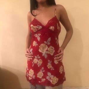 Vintage Victoria Secrets red floral slip dress